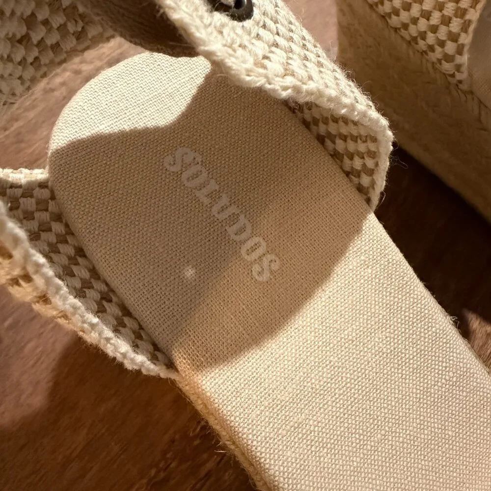NEW Soludos Taupe Canvas Espadrille Wedge Sandals Ankle Tie Size 11